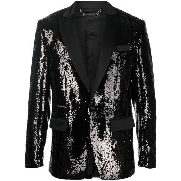 フィリップ飾り気の無い メンズ 上衣＆上衣 アウター Sequin single-breasted blazer Black