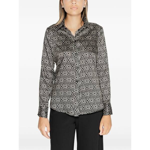リナシメント レディース プルオーバー トップス Geometric-pattern shirt Black