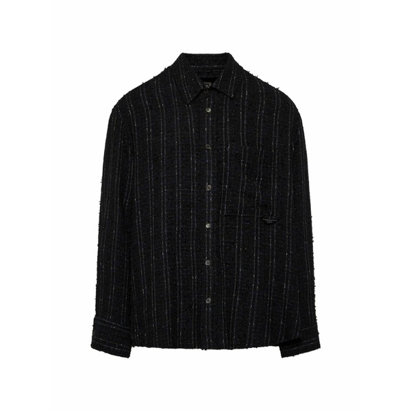 ウーヨンミ メンズ プルオーバー トップス Tweed button-up shirt Blue