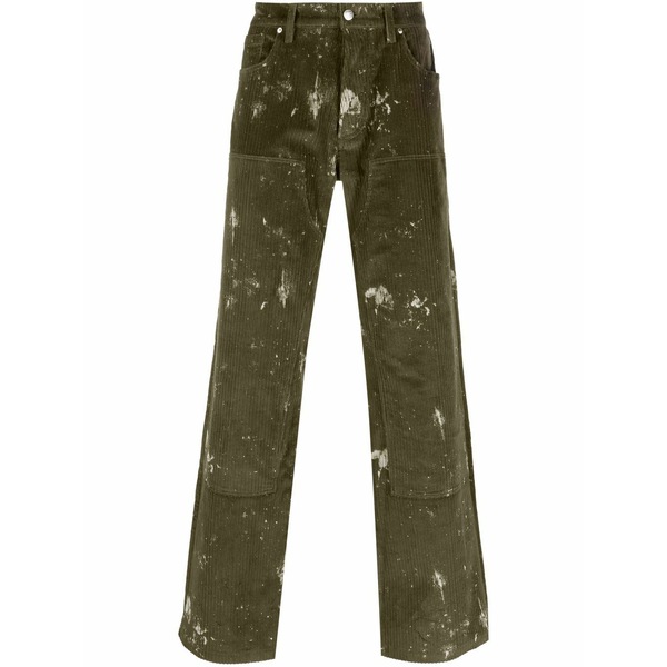 ミスビヘイブ メンズ 心地好いズボン下 ボトムス Paint-splatter corduroy trousers Green