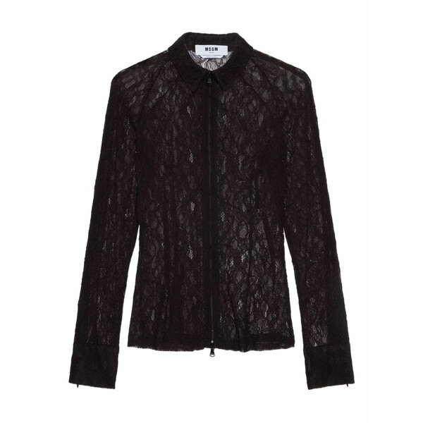 エムエスジイエム レディース プルオーバー トップス Floral-lace zip-up shirt   Black