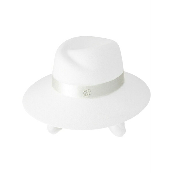 メゾンミッシェル  レディース かぶり笠 添え物 Virginie logo-plaque detail wool fedora White