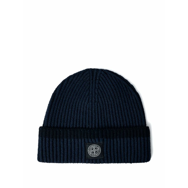 ストーンアイランド メンズ 鳥打ち帽 付属物 Logo-motif ribbed beanie Blue