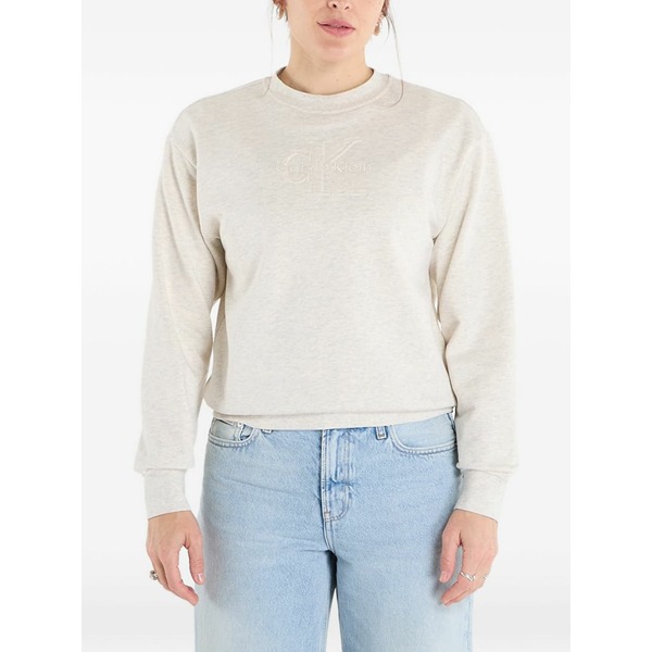 カルバンクライン レディース 編み物\u0026プルオーバー アウター Logo-embroidered sweatshirt Neutrals