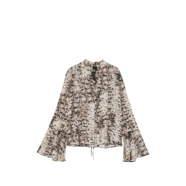 ピンコ レディース プルオーバー トップス Snakeskin-print flared-sleeve shirt Neutrals