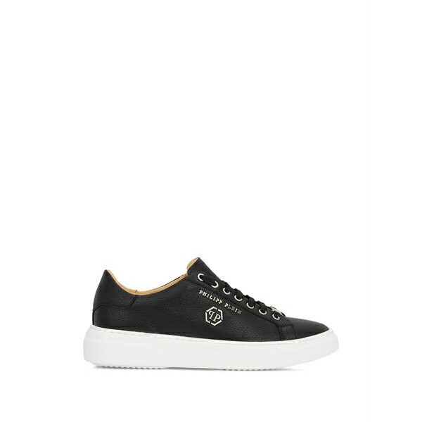 フィリップ飾り気のない メンズ スニーカー シューズ Hexagon-logo leather sneakers Black