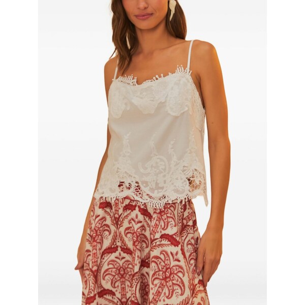 耕園 リオ レディース プルオーバー トップス Lace-trimmed blouse White