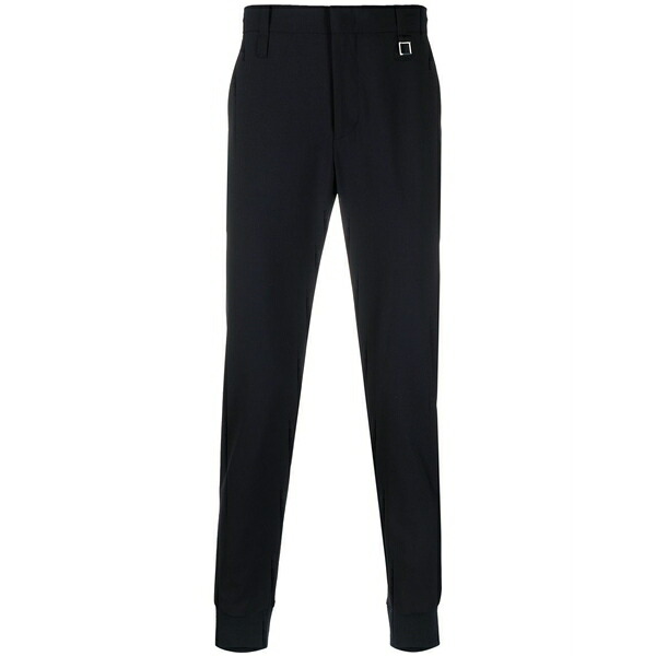 ウーヨンミ メンズ 心地よいズボン下 ボトムス Logo-plaque tailored trousers Blue