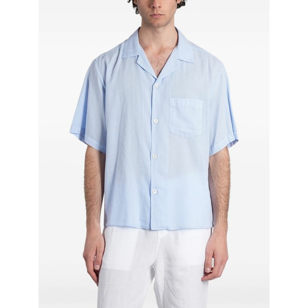 アスペジ メンズ プルオーバー トップス Bowling short-sleeve camp-collar shirt Blue