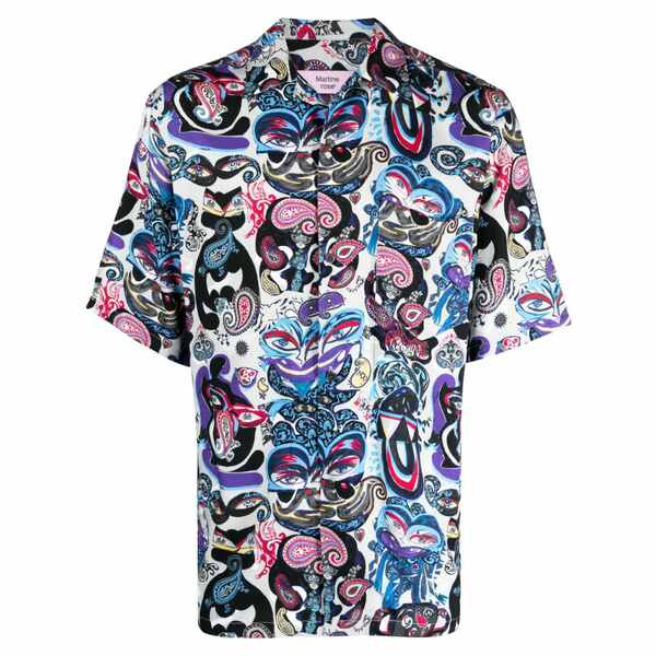 マーティン・サクラ色 メンズ プルオーバー トップス Mix-print short-sleeve shirt Grey