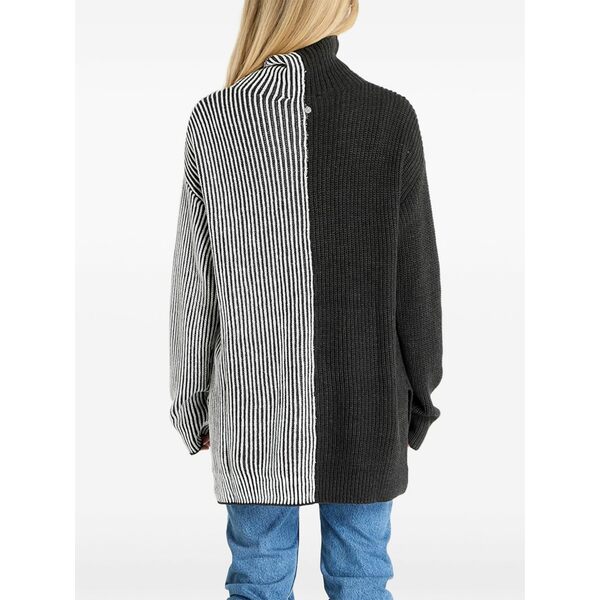 デジグアル レディース 編み物\u0026ティーシャツ アウター Kenai striped ribbed-knit sweater Black
