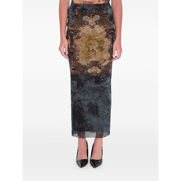 ジャン極点 ゴルチエ レディース スコート ボトムス M￡daillon-print elastic-waist skirt Blue