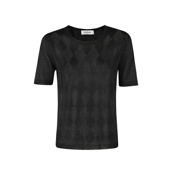 グランサッソ レディース プルオーバー トップス Argyle-pattern metallic-effect sweater Black