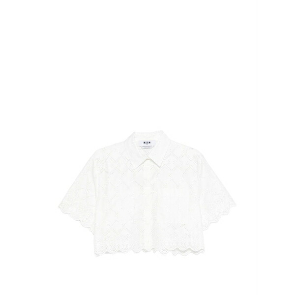 エムエスジイエム レディース ティーシャツ トップス Broderie-anglaise scalloped-edge shirt White
