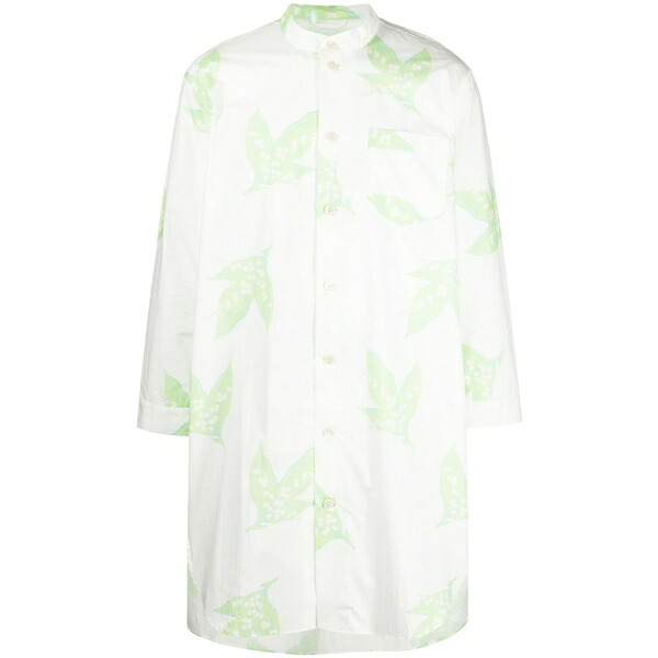 ボーディ メンズ プルオーバー トップス Leaf-print band-collar shirt White