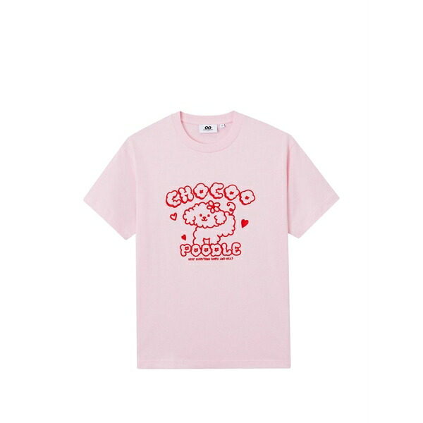 黒茶 レディース ティーシャツ トップス Poodle graphic t-shirt Pink