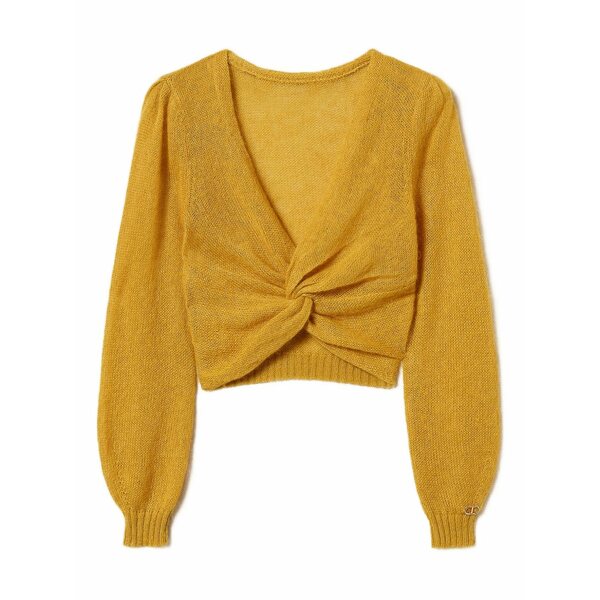 ツイン書き割り レディース 編み物\u0026ティーシャツ アウター Twist-detail sweater Yellow