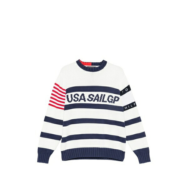 トミー ヒルフィガー メンズ 編み物\u0026プルオーバー アウター Striped sweater White