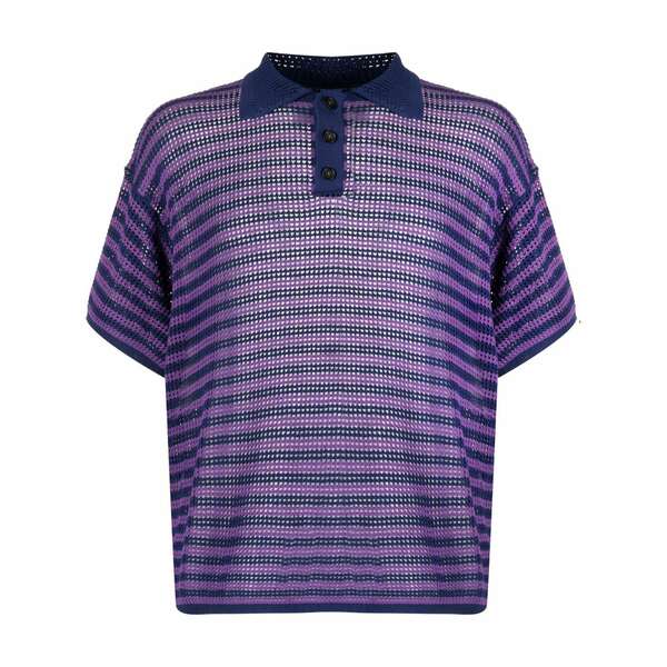 ボーディ メンズ スポーツシャツ トップス Striped open-knit polo shirt  Purple