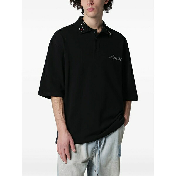 アミリ メンズ スポーツシャツ トップス Stud-collar polo shirt Black