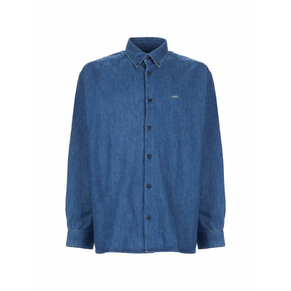 アーペーセー メンズ プルオーバー トップス Mathias logo-embroidered button-down shirt Blue