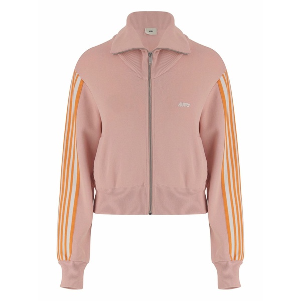 オートリー レディース 上衣＆上衣 アウター Logo-embroidered striped sweatshirt Pink