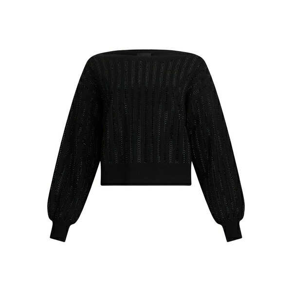 リュージョー レディース 編み物\u0026プルオーバー アウター Rhinestone-embellished puff-sleeve sweater Black