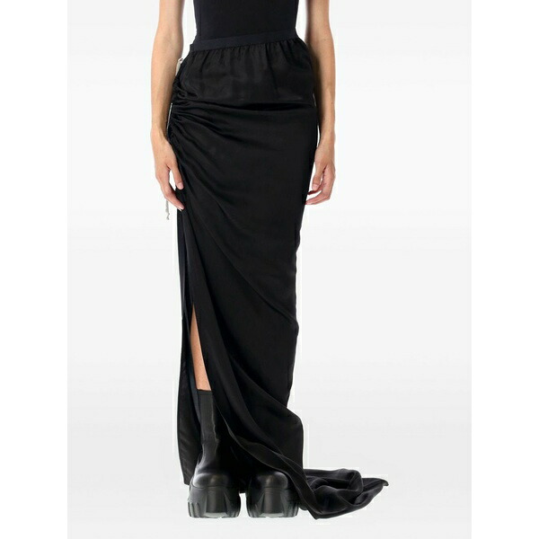 リックオウエンス レディース スコート ボトムス Drawstring side-split maxi skirt Black