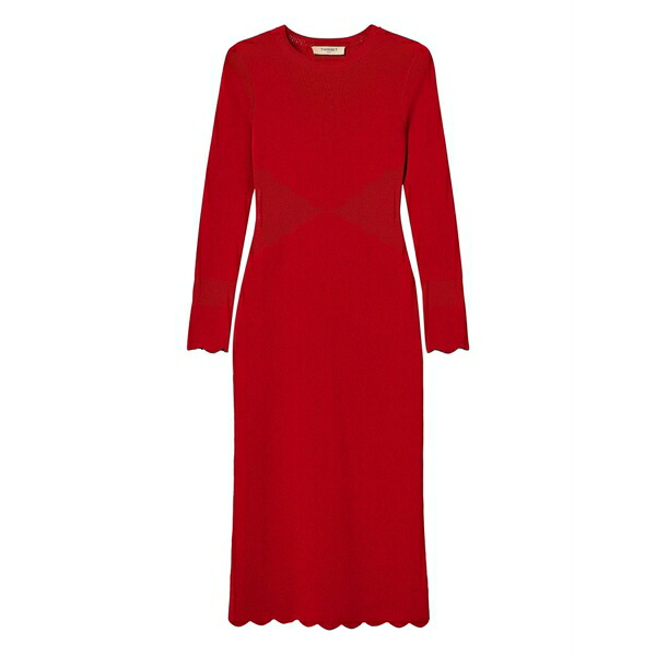 ツイン仕掛ける レディース 衣装 トップス Scalloped-hem knit dress Red