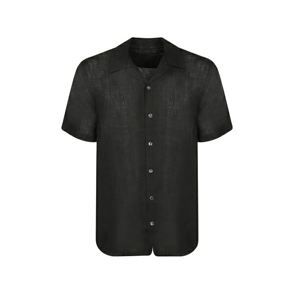 １２０％リノ メンズ プルオーバー トップス Short-sleeved camp-collar shirt Black
