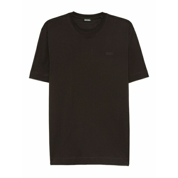 ゼニア メンズ ティーシャツ トップス Embroidered-logo t-shirt Brown