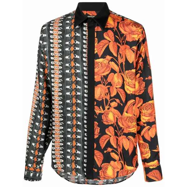 ロベルトカヴァリ メンズ シャツ トップス Patchwork rose-print silk shirt Black|asty