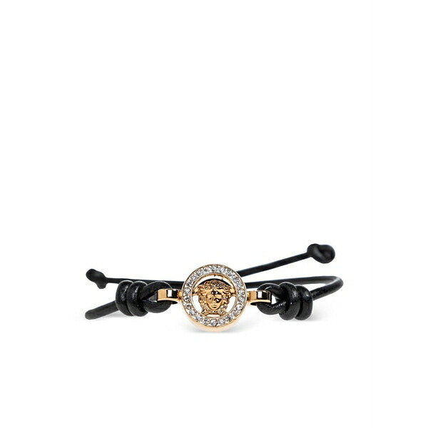 ヴェルサーチ メンズ ブレスレット・バングル・アンクレット 佩び物 Medusa head leather bracelet Gold