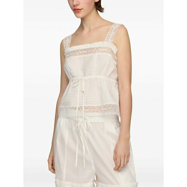 ガニー レディース カットソー トップス Lace-trim drawstring top White