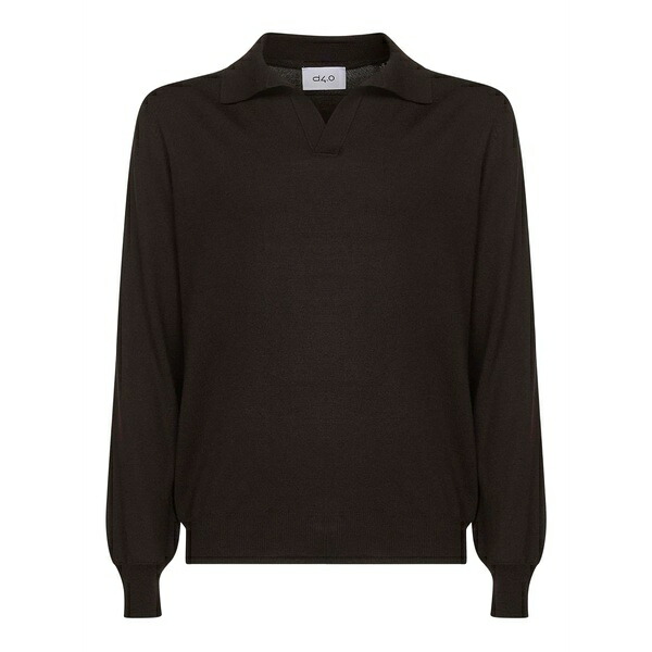 ディーフォーポイントゼロ メンズ スポーツシャツ トップス V-neck ribbed-cuff polo shirt Brown