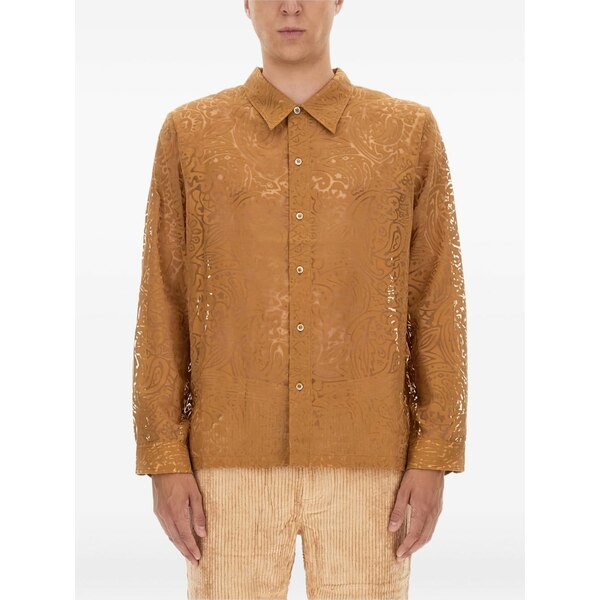 空想科学小説アール メンズ プルオーバー トップス Maui lace-detail shirt Brown