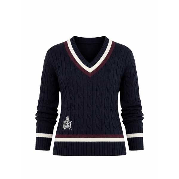 ラルフローレン レディース 編み物\u0026プルオーバー アウター Cable-knit v-neck sweater Blue
