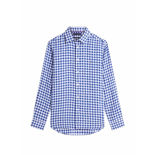 トミー ヒルフィガー メンズ プルオーバー トップス Gingham-check linen shirt Blue
