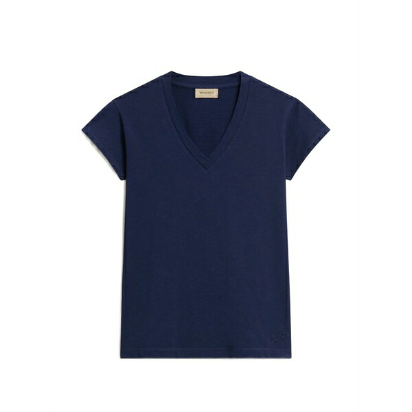 羊毛 一財産 レディース ティーシャツ トップス V-neck slub-fabric t-shirt Blue