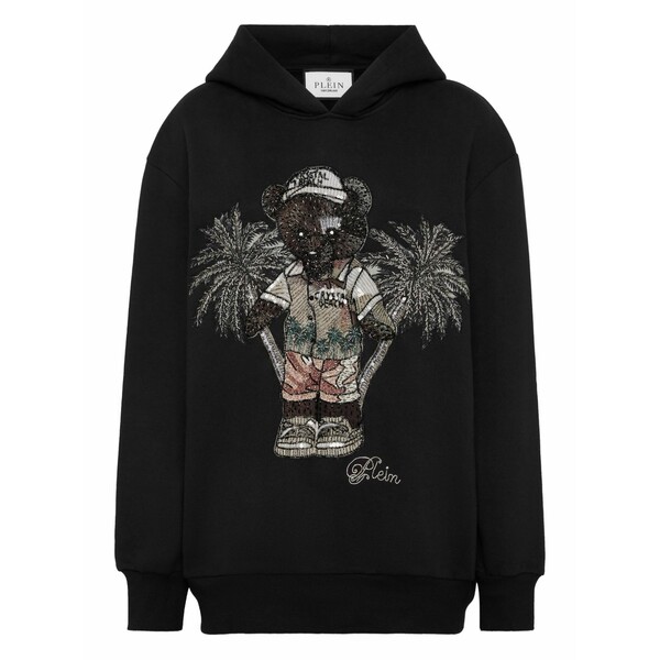 フィリップ飾り気のない レディース パーカー・スウェットシャツ アウター Teddy-palm embellished hoodie Black