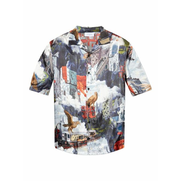 オフホワイト メンズ シャツ トップス Collage-print short-sleeve shirt Blue｜asty