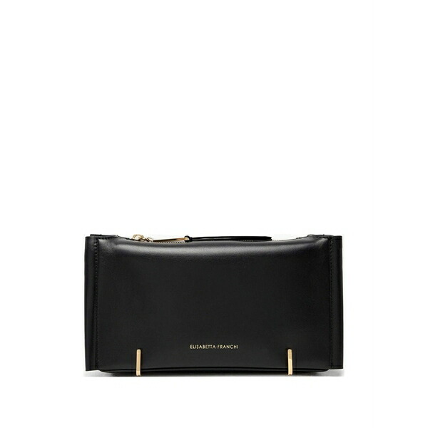 エリザベスフランキ レディース クラッチペダル御徒面子 御徒面子 Logo-engraved leather clutch bag  Black