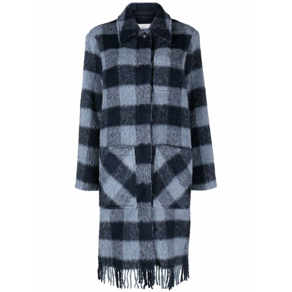 羊毛 分限者 レディース 厚地の外套 アウター Check pattern coat Blue