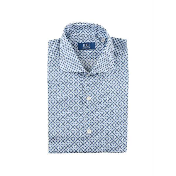 フェデーリ メンズ ティーシャツ トップス Geometric-print button-up shirt Blue