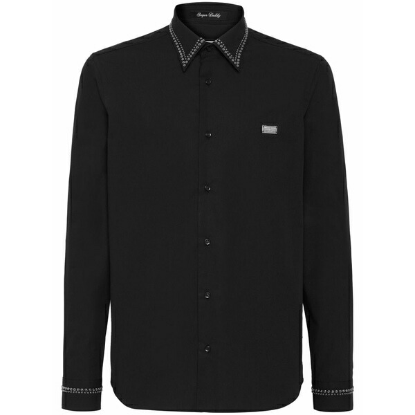 フィリップ飾り気の無い メンズ プルオーバー トップス Logo-plaque cotton shirt Black