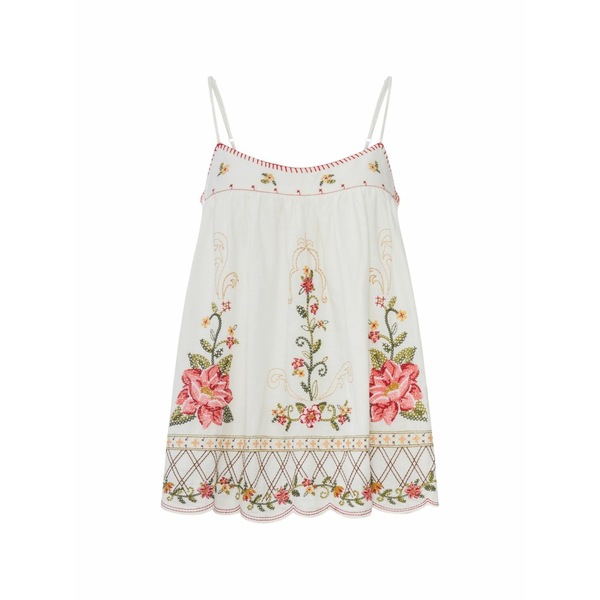 耕園 リオ レディース プルオーバー トップス Flower embroidery scalloped-hem blouse White
