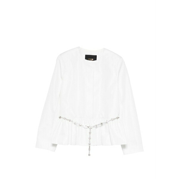 マージュ レディース 上衣＆上衣 アウター Embellished peplum-hem jacket White