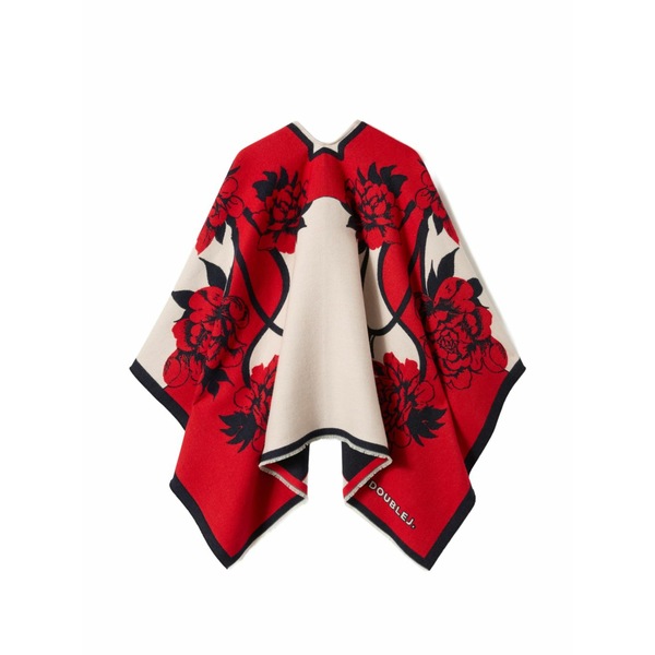 ラ・ダブル・ジェイ レディース 厚地の外套 アウター Floral print wool poncho  Red