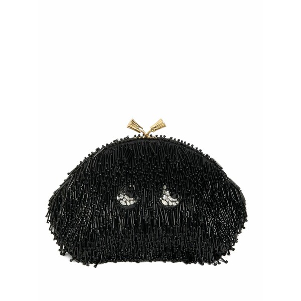 アニヤハインドマーチ レディース クラッチペダル御徒面子 御徒面子 Beaded-embellished clutch bag Black