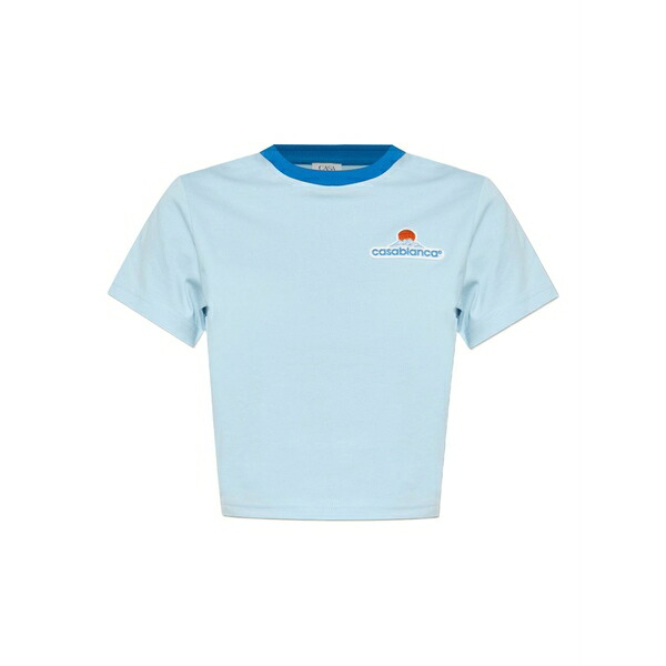 カサブランカ レディース ティーシャツ トップス Montagne contrasting-trim cropped t-shirt Blue